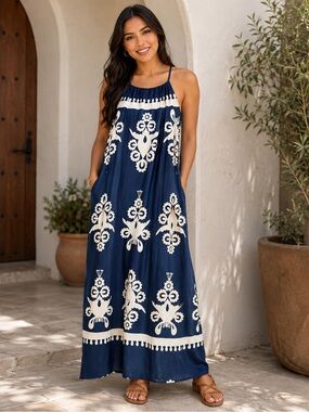 Amazon Blue and White Maxi Dress